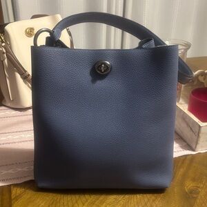 Coach Pebble Leather Turnlock Shoulder Bag in Slate Blue
